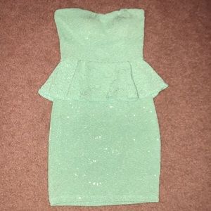 Strapless mint sequin dress